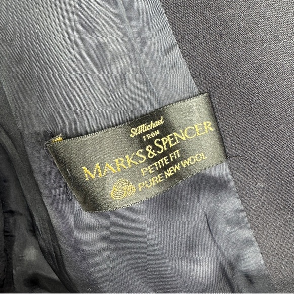 Vintage Marks & Spencer St. Michael 100% Wool Blazer Jacket Dark Navy US 12 - Picture 6 of 14